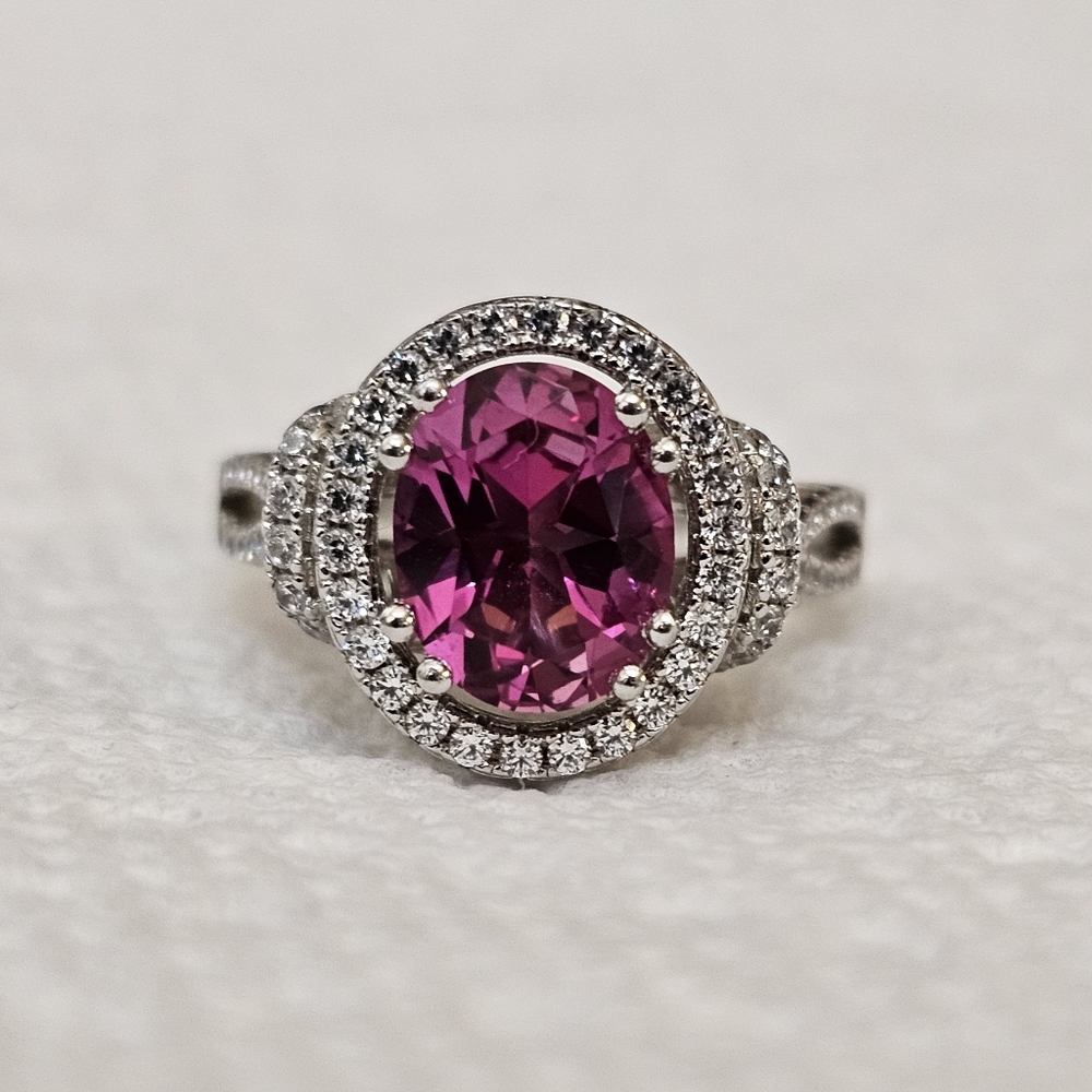 Rare Victoria Wieck Strawberry Topaz & White Zircom. Sterling Silver Size 6! - Picture 3 of 11